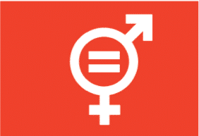 A white male and female symbol on an orange background, representing the diversity of communities.